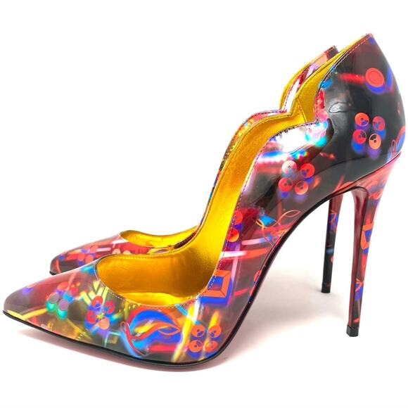 CHRISTIAN LOUBOUTIN HOT CHICK MULTICOLOR PATENT LEATHER HEELS 38 - Picture 4 of 9